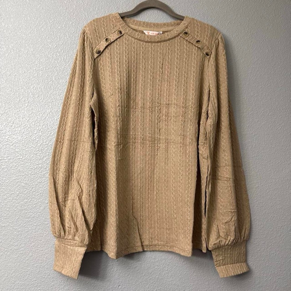 KIRUNDO Long Sleeve Shirt For Women 2026 Fall Trendy Textured Knit Going Out Top